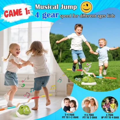 Indoor Outdoor Games for Kids, 3 in 1 Musical Jump, Ring Toss Game & Stomping Rocket Launcher for Kids, Dinosaur Sports & Outside Play Activities Toys with Remote Control for Toddlers 3-5 4-8
