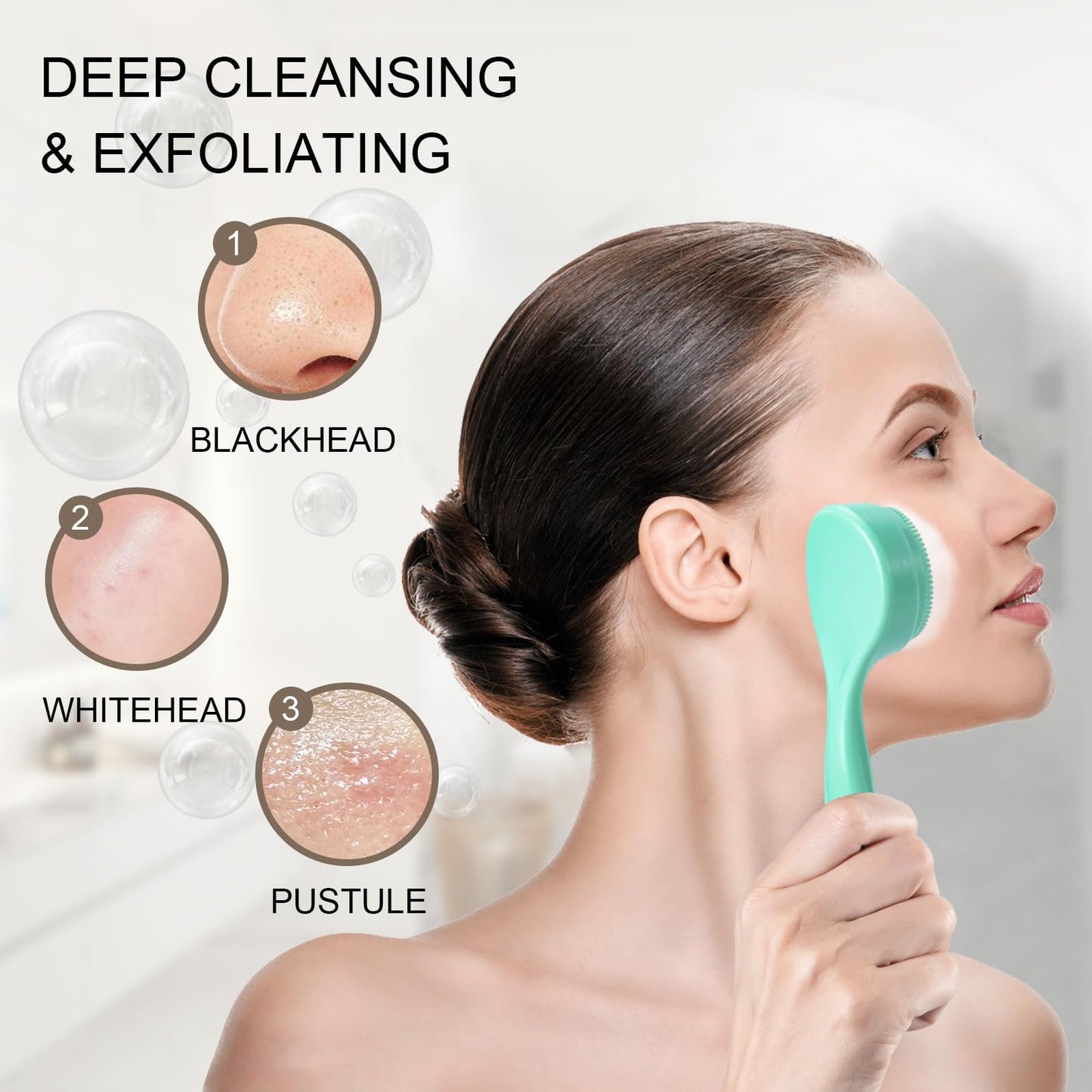 2 Pack Silicone Face Scrubber Exfoliating Brush, Manual Handheld Facial Cleansing Brush Blackhead Scrubber, Soft Bristles Waterproof for Face Skincare (Round-Pink)