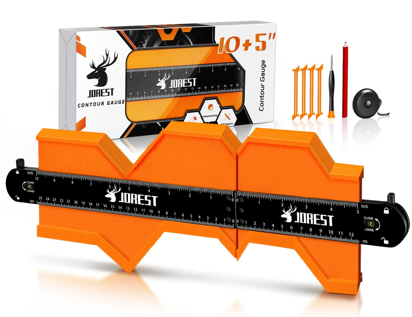 JOREST Connectable Contour Gauge (10+5 Inch), Gifts Ideas for Men Dad Handyman Husband Him, Shape Profile Duplicator with Lock, Outline Angle Measuring Tool, Template tool, Tile Flooring, Scribe Edge