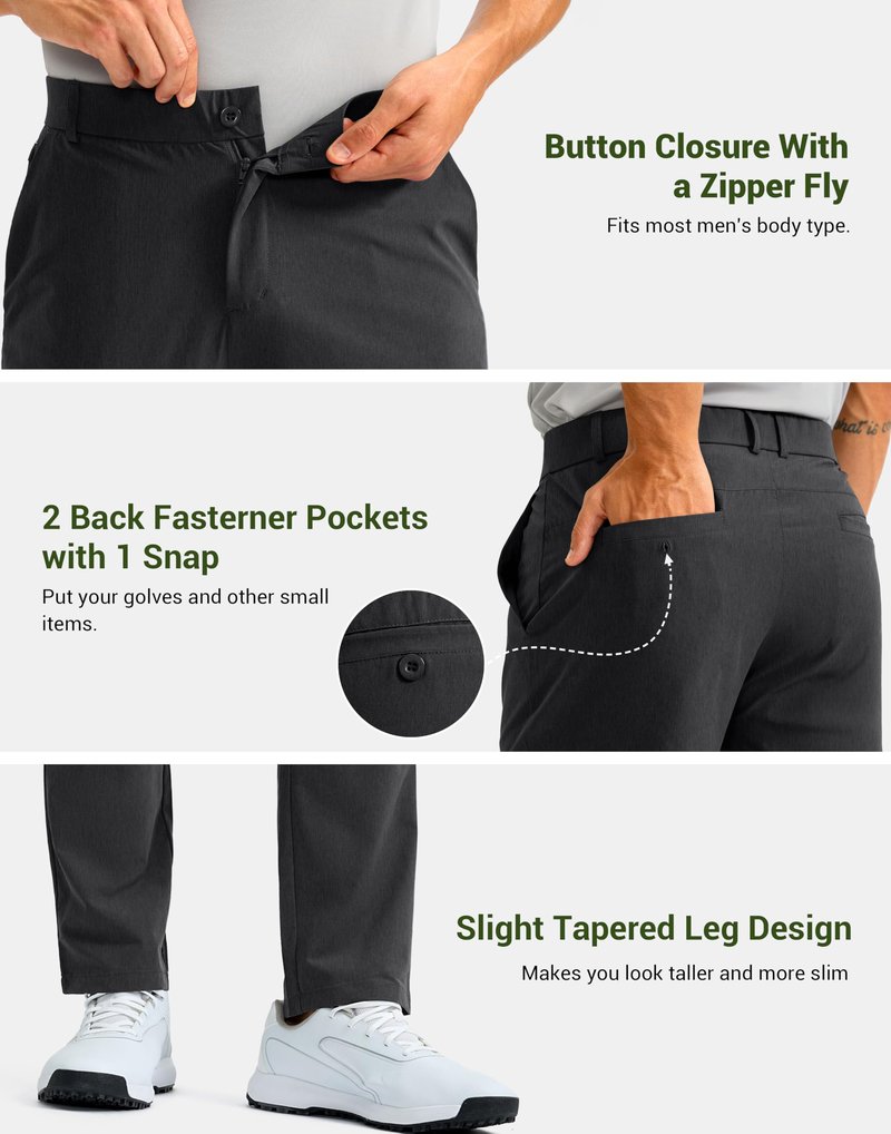 G Gradual Men's Golf Pants with 5 Pockets 30"/32"/34" Lightweight Quick Dry Stretch Work Dress Pants Casual Slacks for Men(Black,W40 L30)