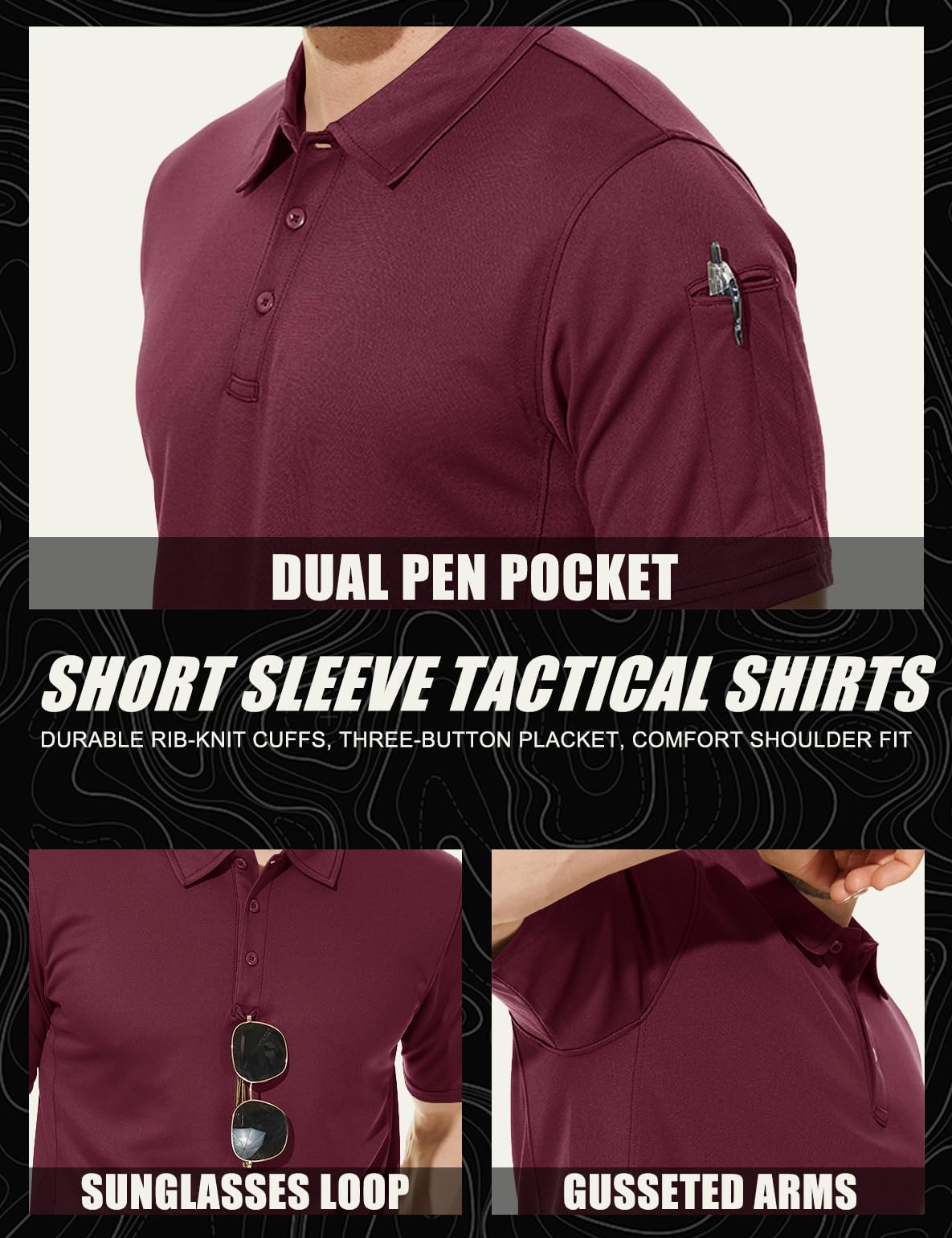 MAGCOMSEN Polo Shirts for Men Golf Shirts Quick Dry Collared Short-Sleeve Work Polo Performance Shirt Wine Red L