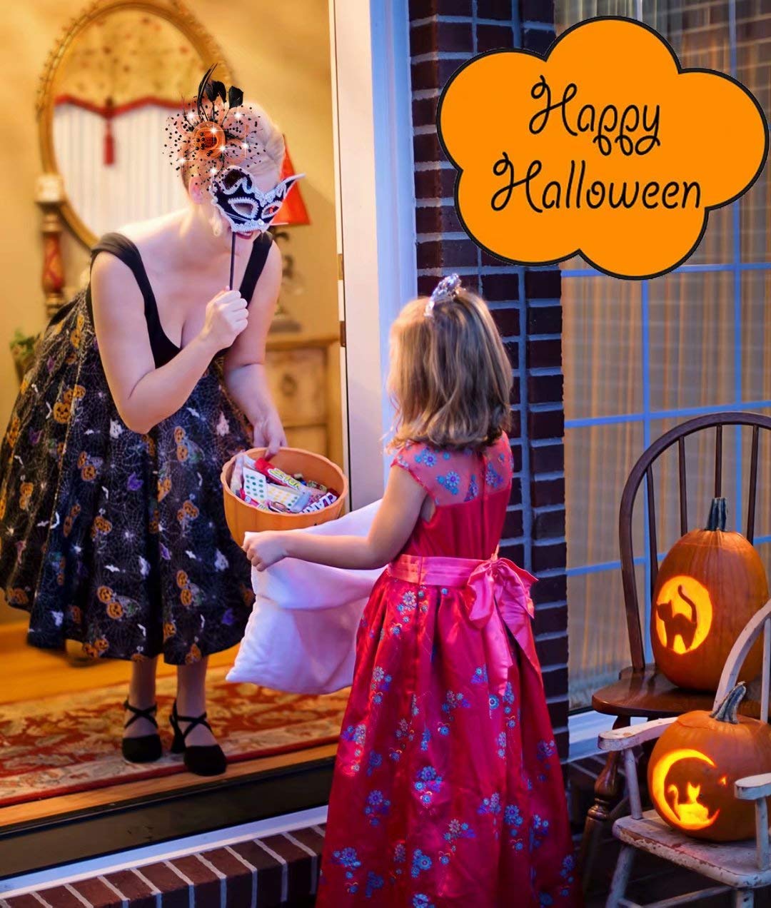 AGITATESAND Orange and Black LED Light up Fascinator Headwear Feather Mesh Tea Party Headband Halloween Fascinator Hats for Women Lighting Hairbands