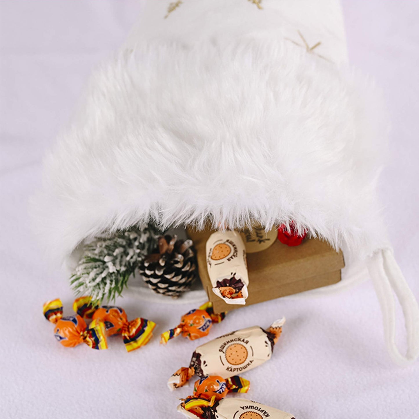 Dehinyen White Christmas Stockings 2 Pack, Family Stockings Christmas 18” Large Christmas Stockings with Plush Faux Fur Cuff (Silver/Gold Snowflake Embroidery) Giant Xmas Stockings Hanging Stockings