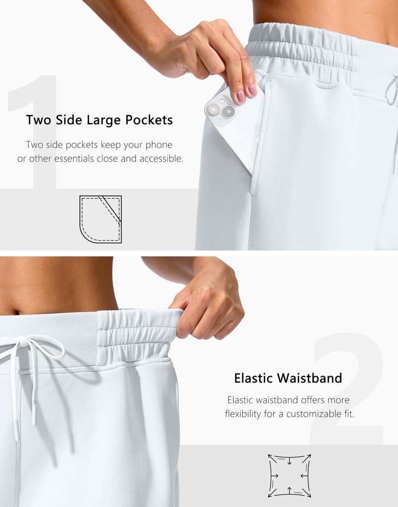 Soothfeel Women's Drawstring Sweat Shorts High Waisted Summer Workout Lounge Casual Shorts with Pockets White