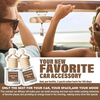 Car Air Freshener Hanging 2 Pack,Mahogany Teakwood Essential Oil Diffuser for Car, Car Air Freshener Cute, 45+ days Long Lasting Air Freshener for Car And Women, car accessories Made in USA