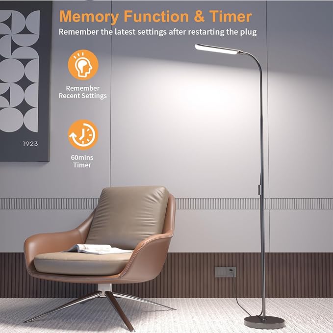 Floor Lamp, Bright 18W LED Standing Lamps for Living Room, Remote Stepless Adjustable Color and Brightness Dimmable with ON/Off Switch, Gooseneck Reading Lights for Bedroom Office, 1300LM Black