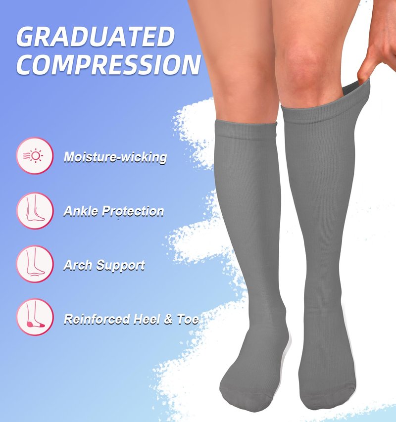 BLONGW Compression Socks for Women & Men Circulation (4 Pairs) 15-20 mmHg is Best Support for Nurses Running Hiking Travel,Large-X-Large