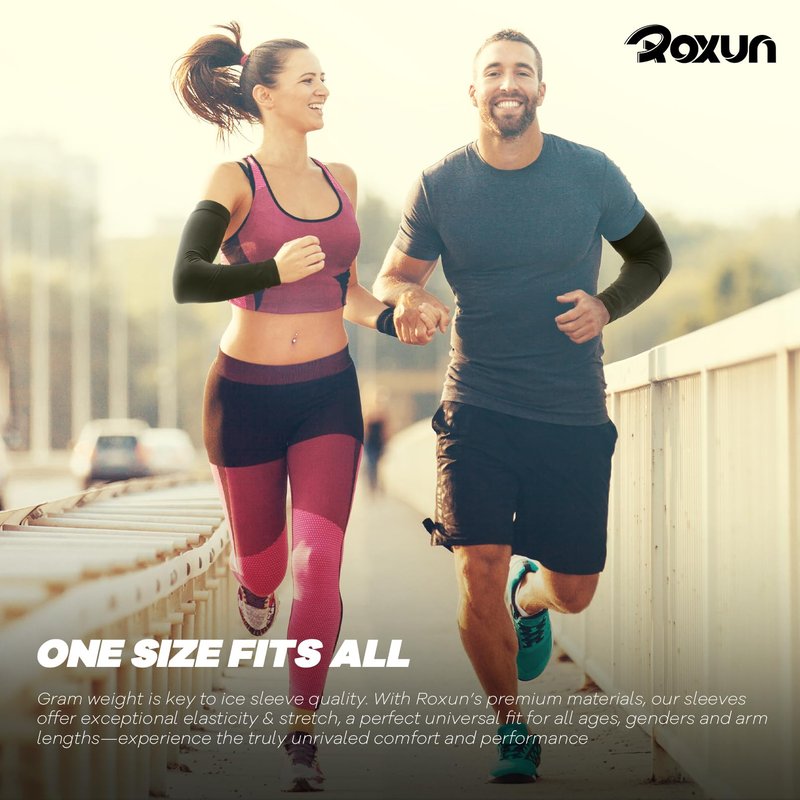 ROXUN 2 Pairs Arm Sleeves, Cooling UV Sun Protection Sports Compression for Men/Women Black+Pink