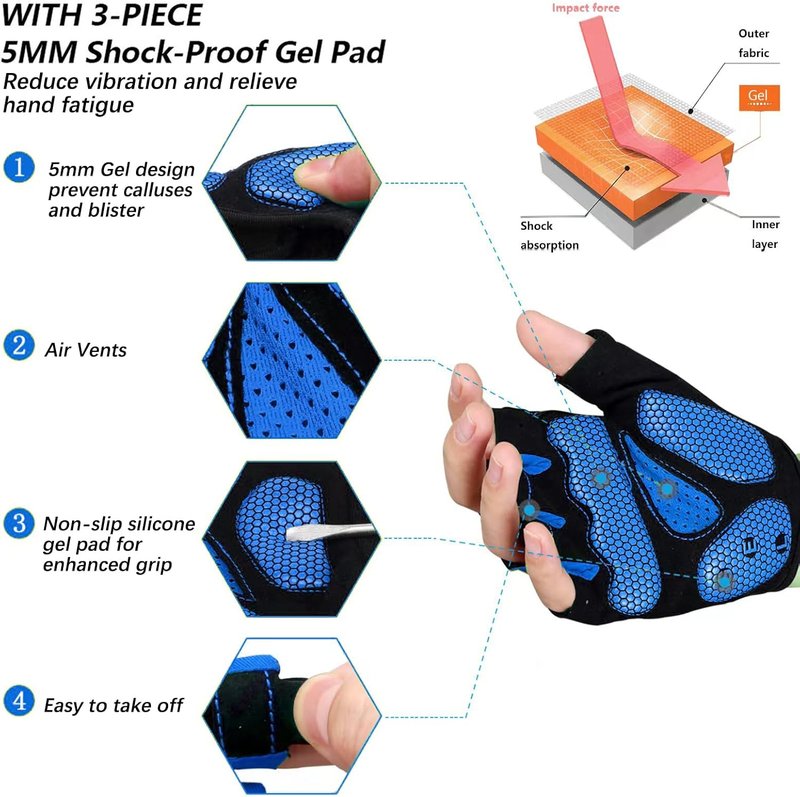 Cycling Gloves for Men & Women - 5MM Gel Pad Half Finger Bike Gloves for Cycling, Weight Lifting & Outdoor Sports