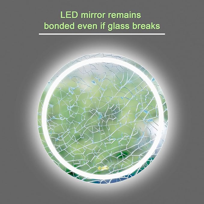OKISS Round Bathroom Mirror with Lights 24 Inch 3000K/4500K/6400K Wall Vanity Mirror with Anti-Fog Round Led Mirror 3 Color, Dimmable, Memory Smart Touch Button