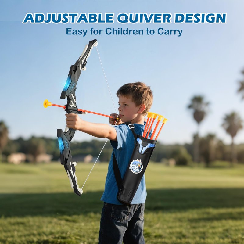 VROGTIK Kids LED Archery Set with Standing Target, 10 Suction Cup Arrows Bow and Arrow for Kids 3-12, Indoor Outdoor Sport Toy for Boys Girls