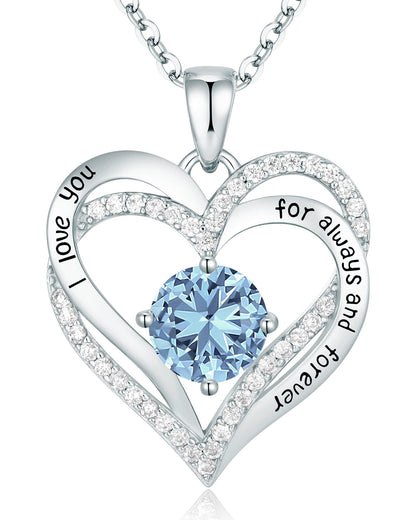 CDE Valentine's Day Gift Forever Love Heart Necklaces for Women, Wedding Anniversary, Birthday Mothers Christmas Day Gifts for Mom, Mother, Wife, S925 Silver Jewelry with Birthstone Pendant