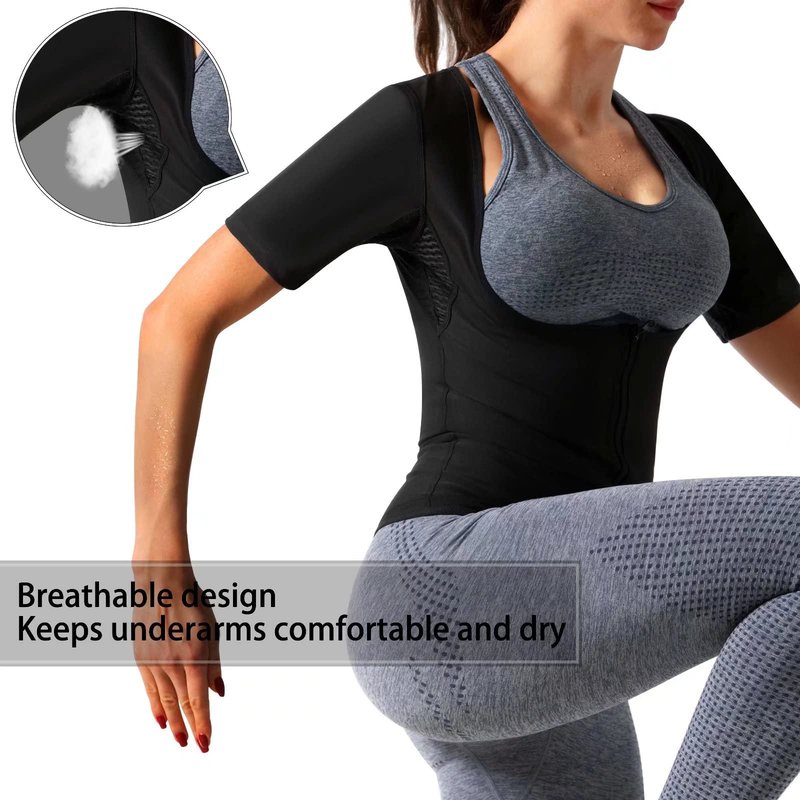DYUAI Sauna Shirt for Women Sauna Suit for Women Waist Trainer Sauna Sweat Vest Workout Body Shaper Zipper(6005-01-XXXL)