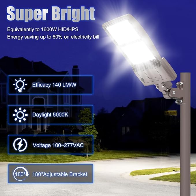 BBESTLED 400W LED Parking Lot Light 56000 Lumen, UL DLC Parking lot Flood Lights with Arm Mount, Street Area IP65 5000K Waterproof 100-277VAC Input, Outdoor LED Stadium Pole Light