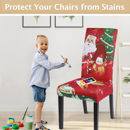 SearchI Christmas Dining Room Chair Covers Set of 6, Stretch Xmas Chair Slipcovers Protector, Spandex Washable Kitchen Parsons Chair Cover for Dining Room,Christmas Decor,Holiday Party(Santa Claus)