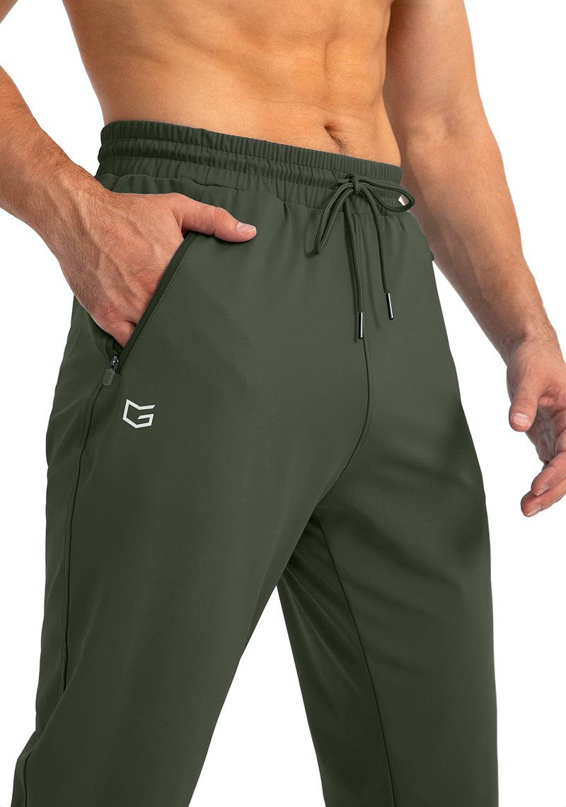 G Gradual Men's Sweatpants with Zipper Pockets Tapered Joggers for Men Athletic Pants for Workout, Jogging, Running (Olive Green, Medium)