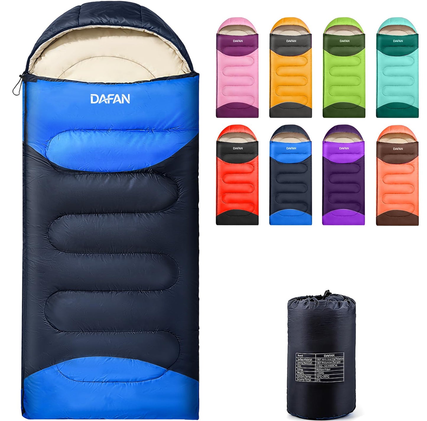 Lightweight Sleeping Bag for Adults, 3-Season Waterproof Backpacking Sleeping Bags with Compression Sack, Comfort Temp 50–68°F, Portable Camping Essential Gear for Travel, Hiking, Outdoor, Indoor