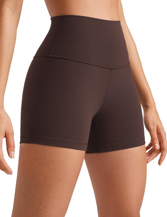 CRZ YOGA Butterluxe Biker Shorts 4'' - High Waisted Booty Workout Volleyball Yoga Womens Spandex Hot Fudge Brown XX-Small