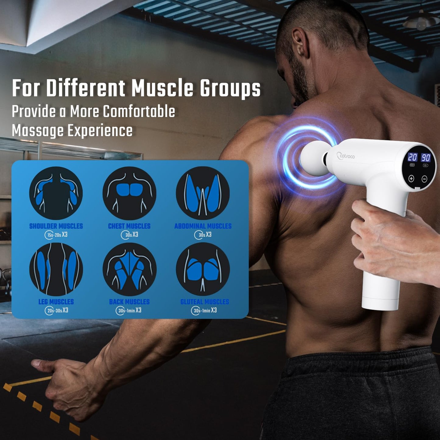 cotsoco Massage Gun, Muscle Massage Gun Deep Tissue Back Massager for Pain Relief, 20 Speeds Handheld Electric Massager Tool with Silent Brushless Motor, Suitable for Gym Office Home Travel