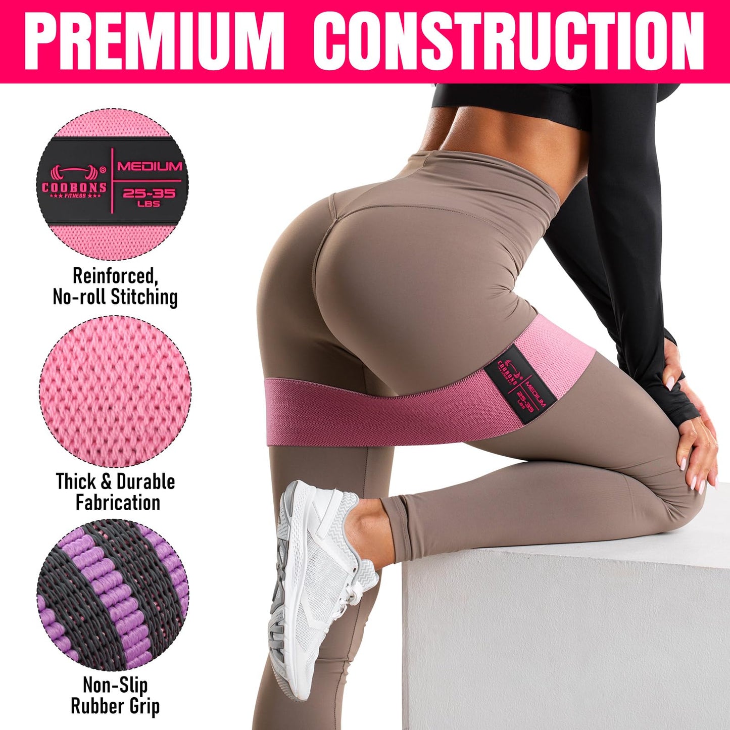 Fabric Resistance Bands for Working Out - Exercise Bands for Women and Men, Booty Bands for Legs and Butt, Yoga, Pilates, Rehab, Fitness and Home Workout