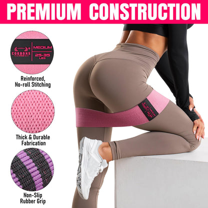 Fabric Resistance Bands for Working Out - Exercise Bands for Women and Men, Booty Bands for Legs and Butt, Yoga, Pilates, Rehab, Fitness and Home Workout