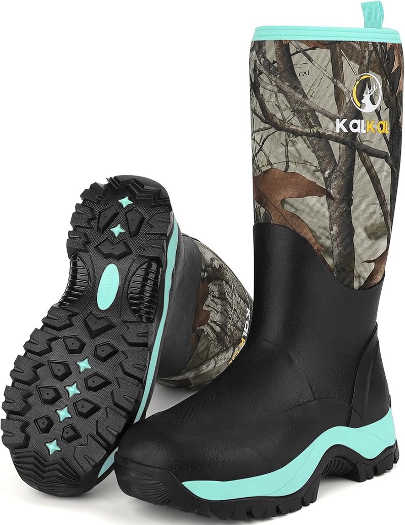 Kalkal Women's Insulated Waterproof Rubber Boots - 6mm Neoprene Camo Tall Rain Boots | Sizes 5-11