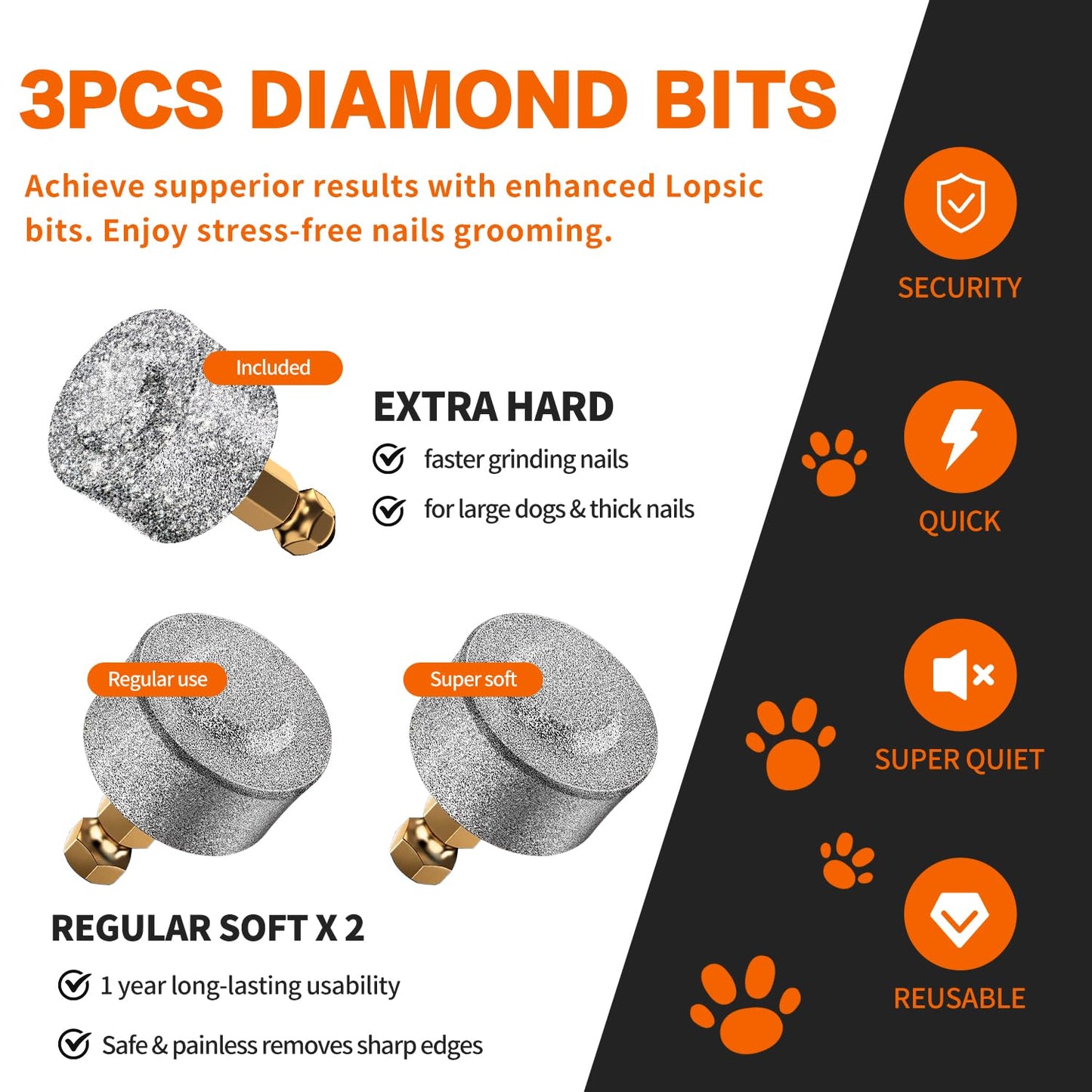 Dog Nail Grinder with 2 LED Lights Powerful 2 Speeds Super Quiet Dog Nail Trimmers with 3 Grinding Wheels Rechargeable Pet Dog Nail Clippers for Large Medium Puppy Dogs Dog Nail File Cat Nail Clipper