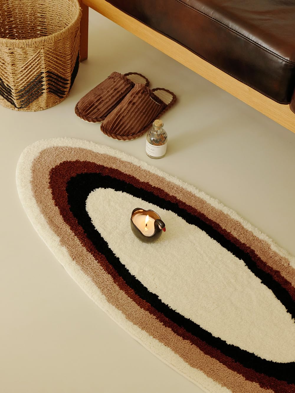 WENSHUO Ripple Oval Rug - Retro Brown Area Rug,Microfiber Absorbent Non-Slip Throw Rug,TPR Non-Slip Bottom, （47.3" L × 17.72" W）