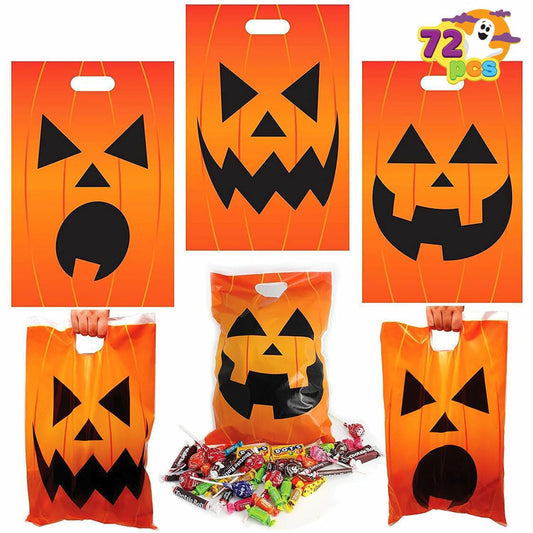 JOYIN 72 Pcs Halloween Goodie Bag, Pumpkin Plastic Candy Bags for Kids trick or treating, Halloween Jack o' Lantern Trick or Treat Bags for Snacks Party Favors, Treats Party Supplies