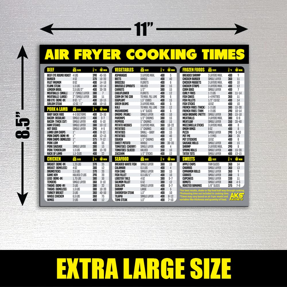 Air Fryer Magnetic Cheat Sheet - Large Print Easy to Read Airfryer Accessory - Air Fryer Cooking Times Chart Magnet, Airfry Cookbook Guide, Kitchen Cheat Sheet, Airfryer Oven Accessories 2025 (Red)