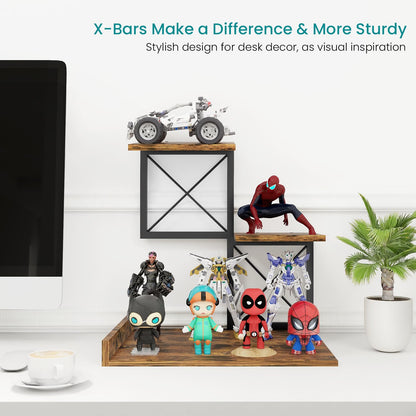 ELITEROO Desk Shelf Organizer, Wood Desktop Organizer Small Bookshelf, 3 Tier Storage Shelf Riser Display Stand for Office Decor and Desk Accessories, Rustic Brown Black