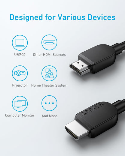 Anker HDMI Cable 8K@60Hz, 6FT Ultra HD 4K@120Hz HDMI 2.1 Cord,48 Gbps Certified Ultra High-Speed,Compatible with PlayStation 5,Xbox,Samsung TVs,and More