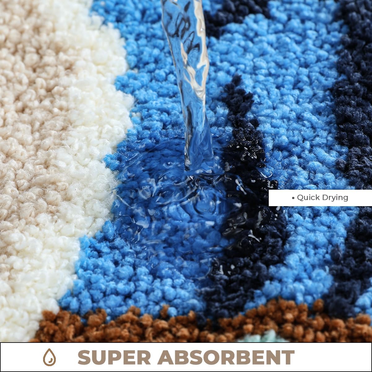 Loismood Coastal Bathroom Rug Ultra Absorbent and Non Slip Bath Mat Machine Washable 23 x 16 Inches, Fluffy Carpet for Bath Tub, Bedroom and Living Room, Conch