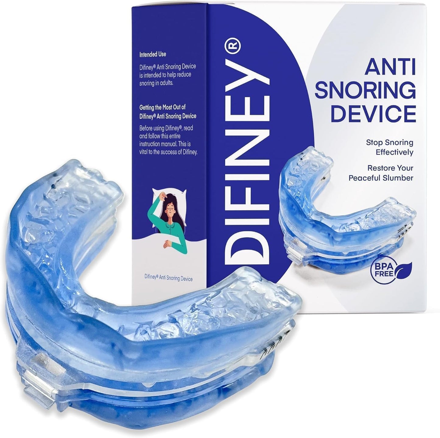 Difiney Anti Snoring Device: FDA-Cleared Anti Snoring Mouthpiece Mouth Guard - Effective Anti Snore Solution for Men and Women to Reclaim Peaceful Sleep (Blue)