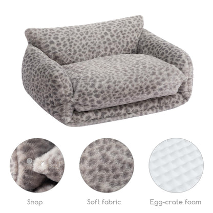 Hollypet Cat Bed Fluffy Plush Mutifuctional Double-Layer Soft Pet Couch Orthopedic Sofa Nest Beds for Small Cats and Dogs, Snow Leopard (21x15x8 inch)