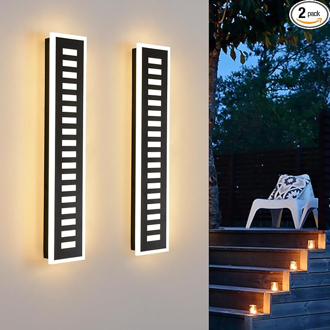 2-Pack Outdoor Wall Light LED 24W 23.6in Long - Black Metal Waterproof Modern Exterior Lighting Fixture,Frosted Acrylic Porch Sconce,for Patio,Garage,Courtyard (3000K-6000K)