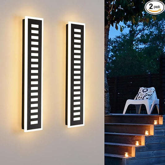 2-Pack Outdoor Wall Light LED 24W 23.6in Long - Black Metal Waterproof Modern Exterior Lighting Fixture,Frosted Acrylic Porch Sconce,for Patio,Garage,Courtyard (3000K-6000K)