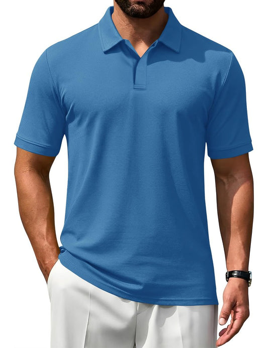 Poriff Golf Shirts for Men Stay-Crisp Collar Dry Fit Performance Moisture Wicking Short Sleeve Polo Shirt Activewear Royal Blue L