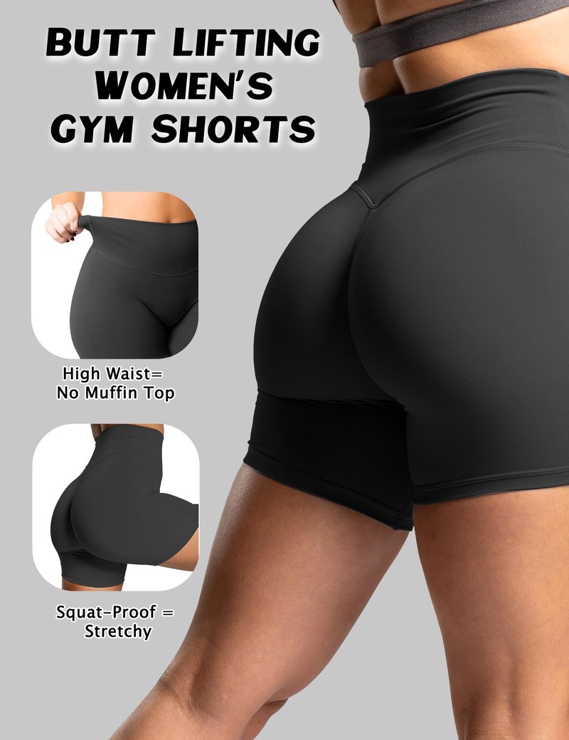 Unthewe Women's Workout Gym Biker Shorts High Waisted Athletic Booty Yoga Shorts with Tummy Control(U729-Black-S)