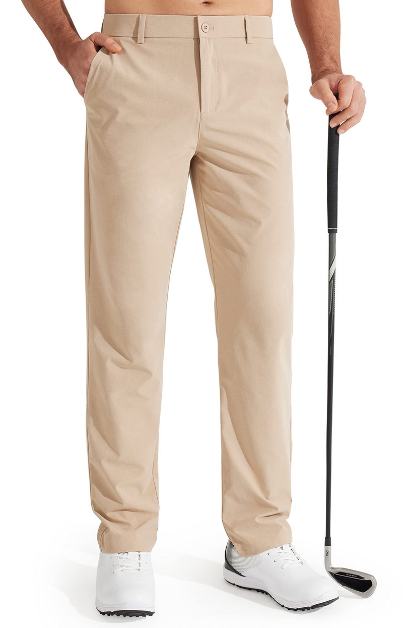 Libin Mens Golf Pants Classic Fit Stretch Work Dress Pants 32" Quick Dry Lightweight Business Casual Trousers Comfort Water Resistant, Khaki, 46W x 32L