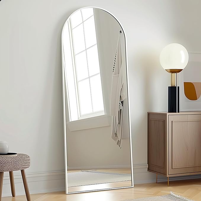 Arched Floor Mirror, 57 "x 20" Full Length Mirror Wall Mirrors Hanging or Leaning Arched-Top Full Body Mirrors with Stand for Bedroom, Dressing Room, White