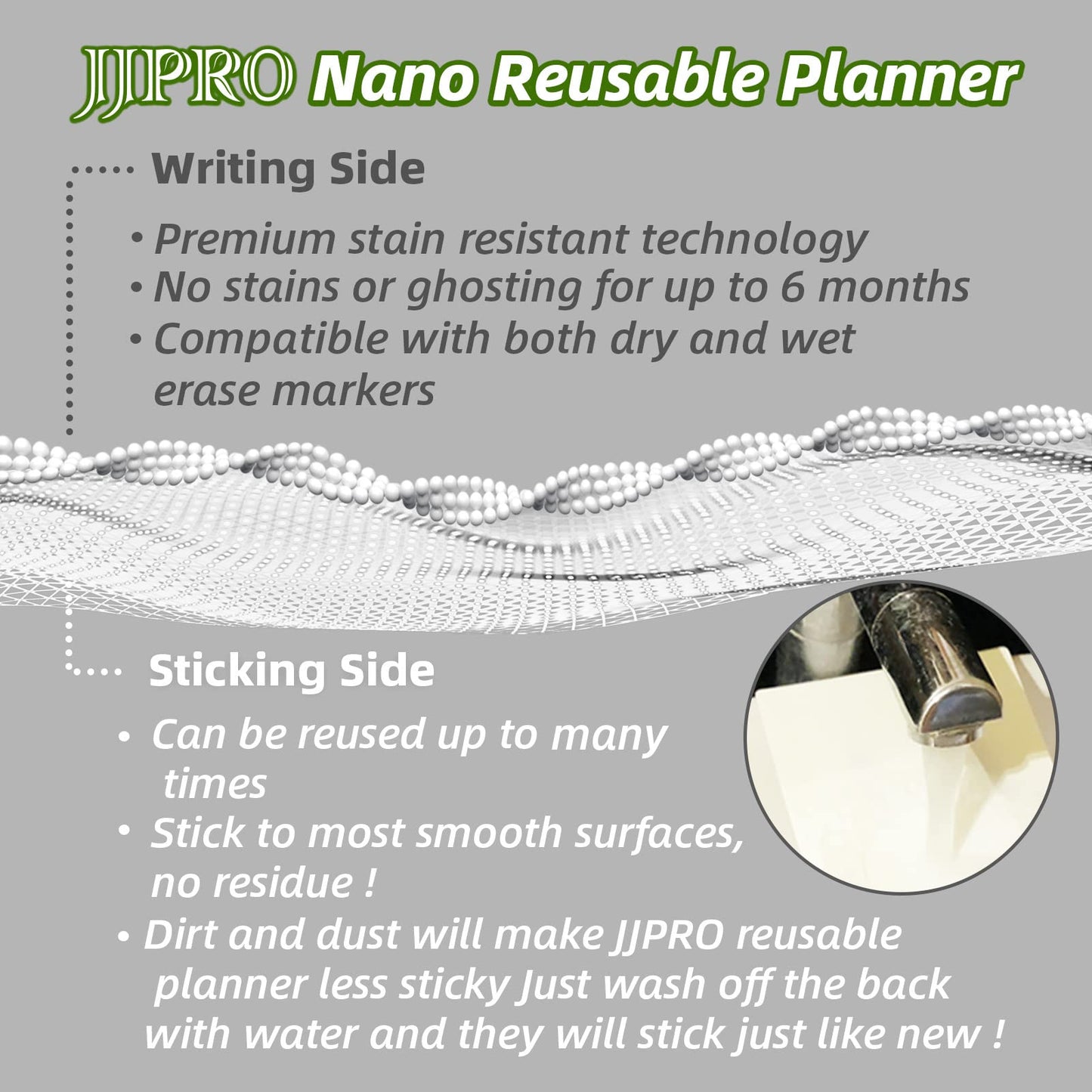 JJPRO Non-Magnetic Reusable Monthly Calendar Whiteboard Clings to All Smooth Surfaces. Monthly Planning Board for Refrigerator, Cabinet,Door&Stainless Fridge, 6 Markers Included!