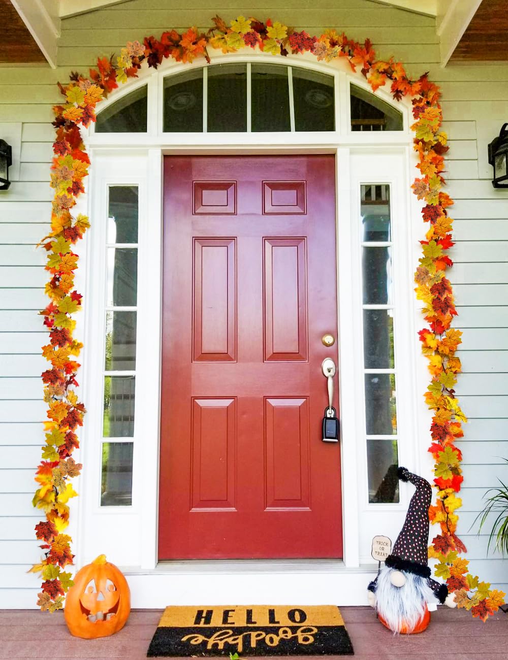 2 Pack Artificial Autumn Maple Leaves Vines Decorations, 5.9Ft/Piece Fall Leaf Garland Hanging Plant with Hooks, Thanksgiving Halloween Decor for House Garden Wall Doorway Fireplace Autumn Decoration