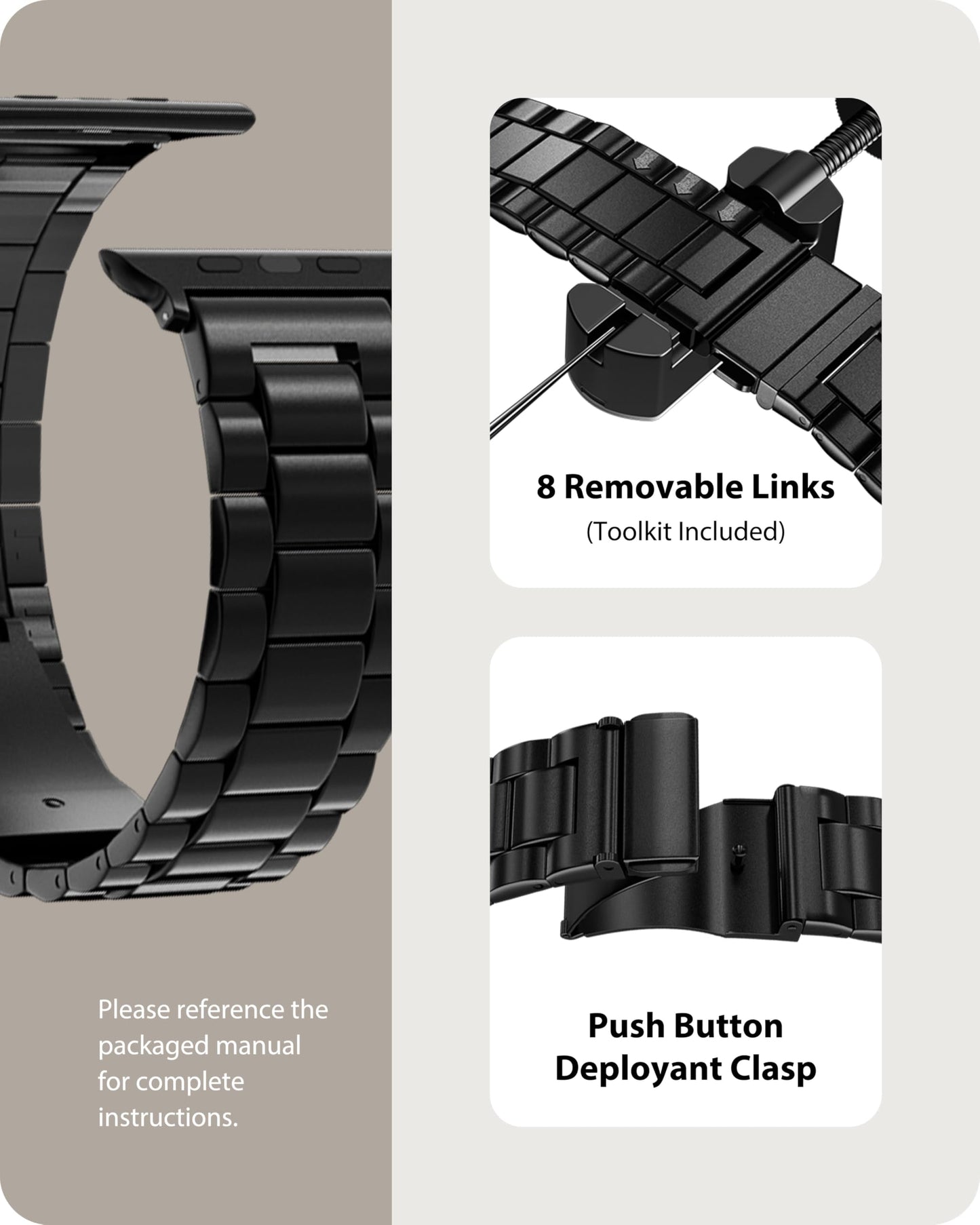 Fullmosa Compatible with Apple Watch Straps 44mm 46mm 45mm 49mm 42mm 41mm 40mm 38mm, Metal Stainless Steel Replacement Bands for iWatch Ultra SE 3 2 1 Series 11 10 9 8 7 6 5 4, Black & Protective Case