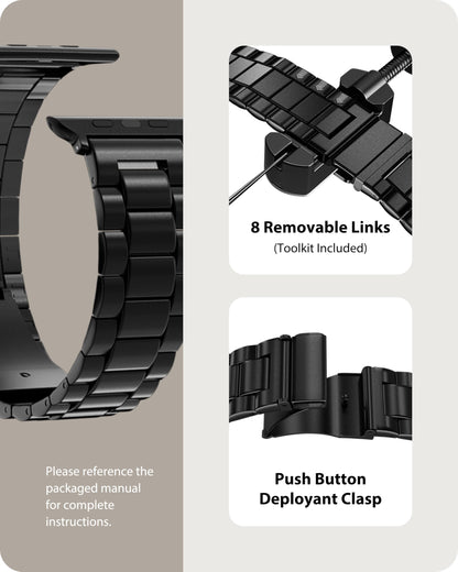 Fullmosa Compatible with Apple Watch Straps 44mm 46mm 45mm 49mm 42mm 41mm 40mm 38mm, Metal Stainless Steel Replacement Bands for iWatch Ultra SE 3 2 1 Series 11 10 9 8 7 6 5 4, Black & Protective Case