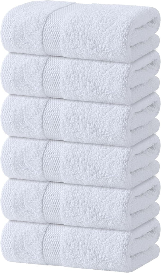 White Hand Towels Set for Bathroom, 6 Pack