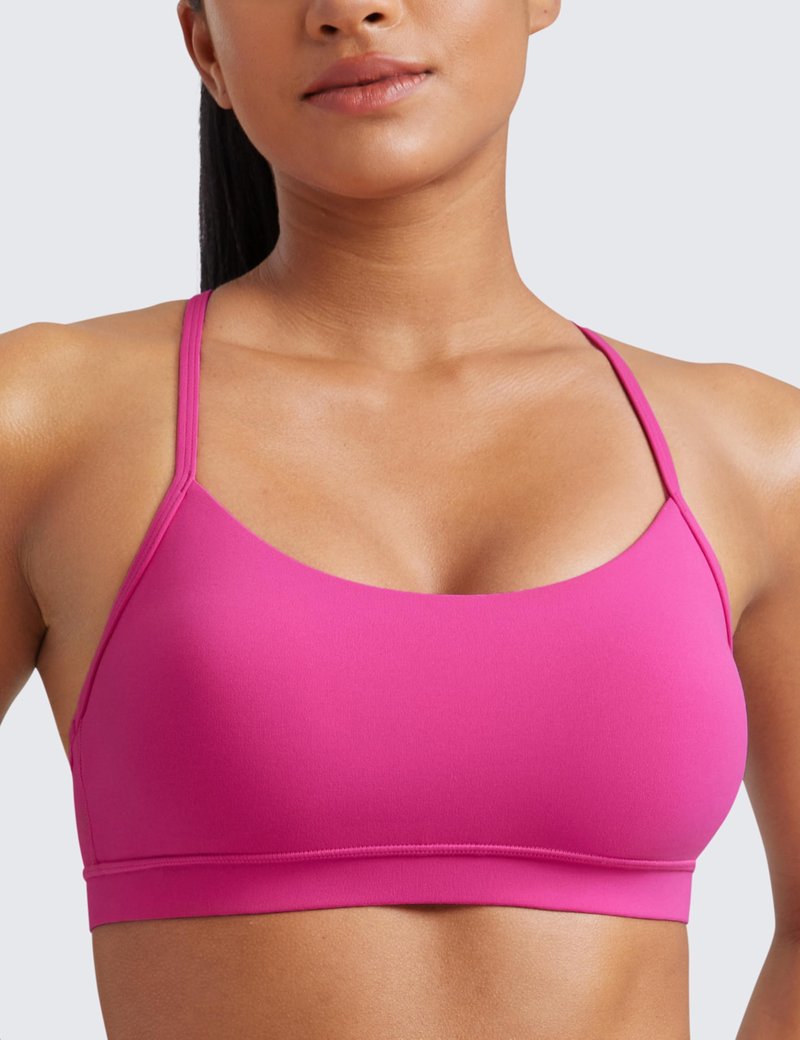 CRZ YOGA Butterluxe Y Back Sports Bras for Women - Padded Racerback Low Impact Spaghetti Thin Strap Workout Yoga Top Hibiscus Purple Large