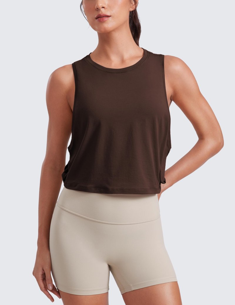 CRZ YOGA Pima Cotton Large Armhole Tank Tops for Women - Workout Sport Athletic Yoga Running Gym Loose Crop Sleeveless Shirts Hot Fudge Brown Small