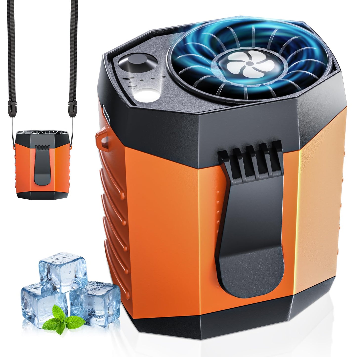 JKBOOM 2025 Smart Portable Rechargeable Fan with LED Light & 25H Runtime, 4-Speed 9200RPM Turbo Cooling Personal Waist Fan, Wearable Neck & Belt Clip for Camping, Outdoor, Hiking - Orange