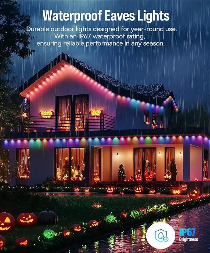 100ft Permanent Outdoor Lights for House, 2025 Smart RGB LED Outside Lights with Remote Control, IP67 Waterproof Eternity Eaves Lighting for Christmas, Halloween, Holiday, Party, Daily